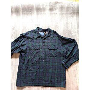 Pendleton Black Green Tartan Wool Shirt XL - Authentic Plaid Button-Up With Pock